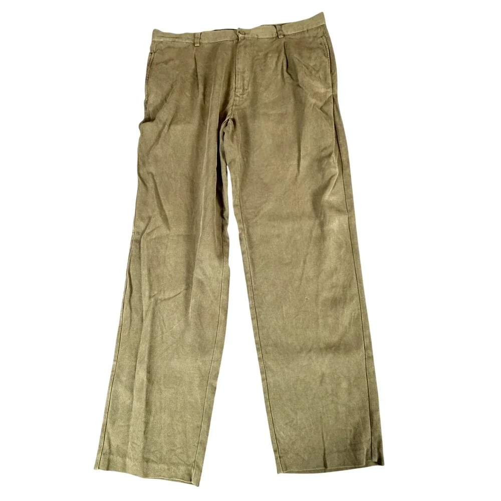 Tommy Bahama Pants Mens 40x32.5 Green Silk Cotton Corduroy Pleated Relax Fit